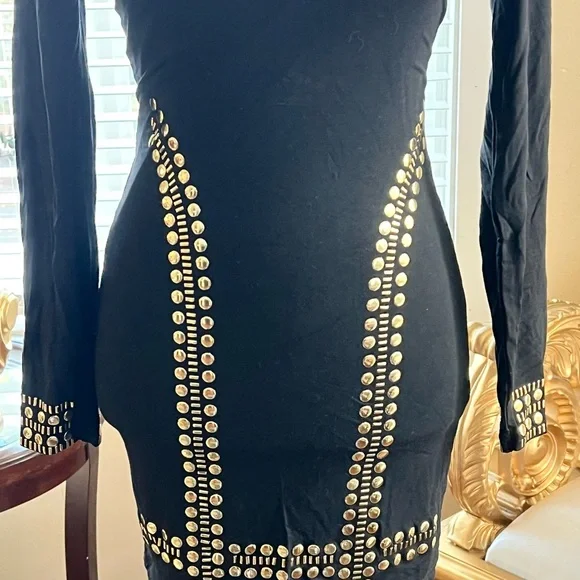 Elegant Black and Gold Studded Dress - Picture 3 of 4